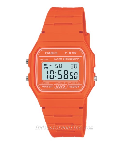 Casio Digital Women's Watch F-91WC-4A2 Digital Orange Color Resin Band Resin Glass Battery Life 7-Years