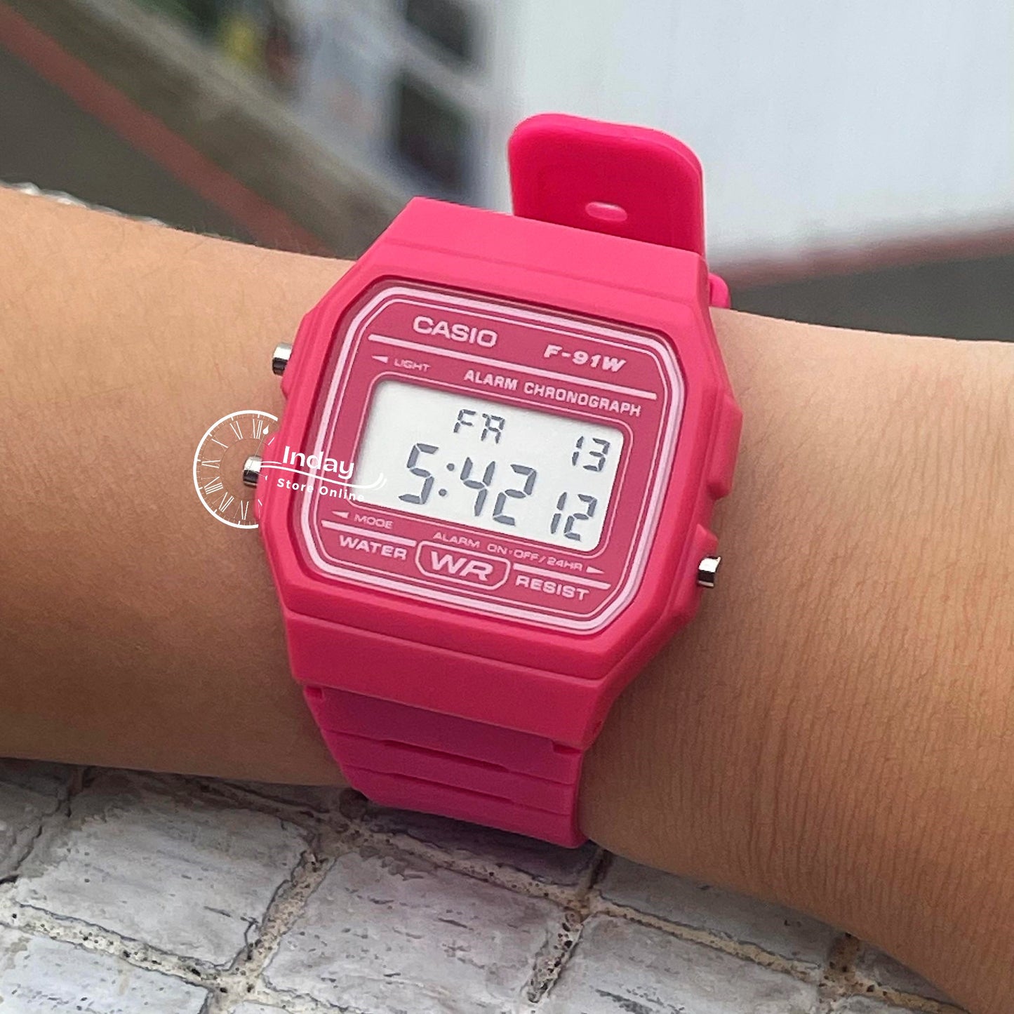 Casio Digital Women's Watch F-91WC-4A Pink Color Resin Strap Battery Life 7-Years