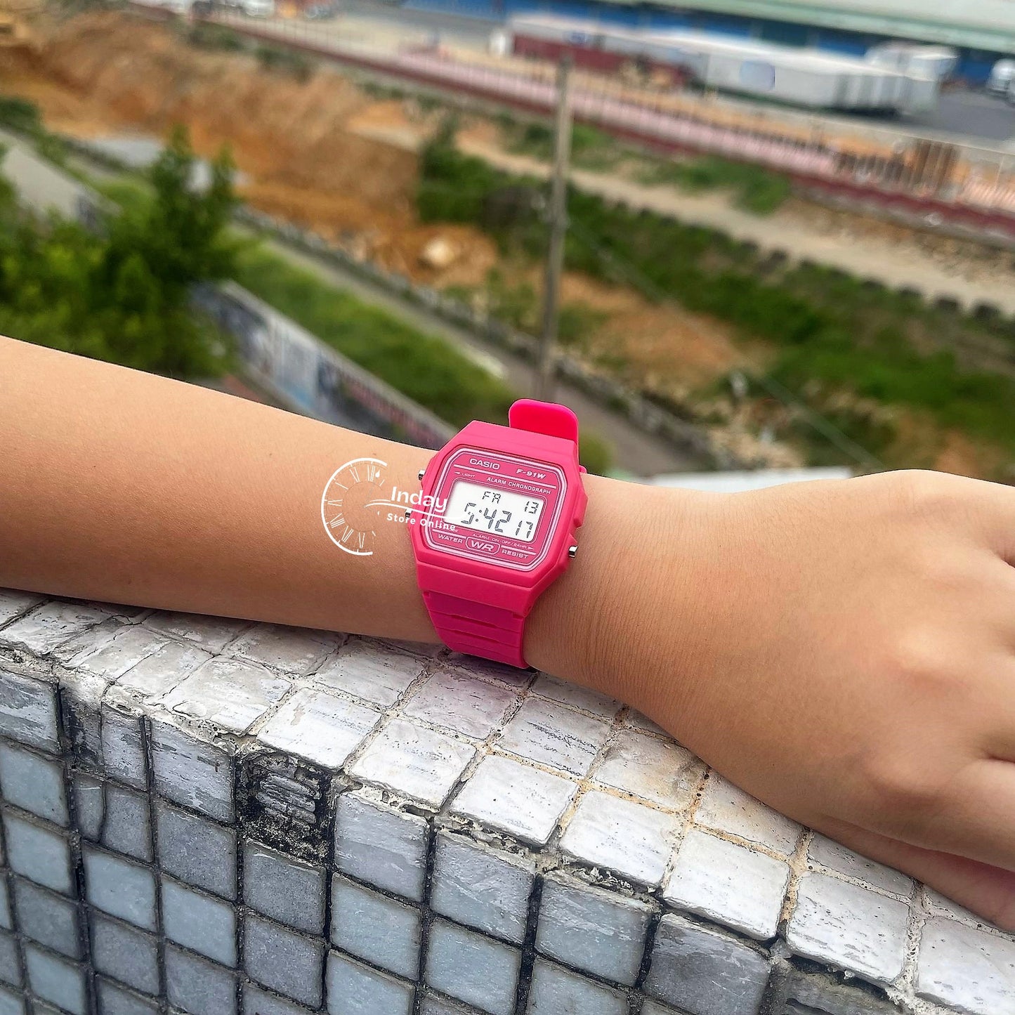Casio Digital Women's Watch F-91WC-4A Pink Color Resin Strap Battery Life 7-Years
