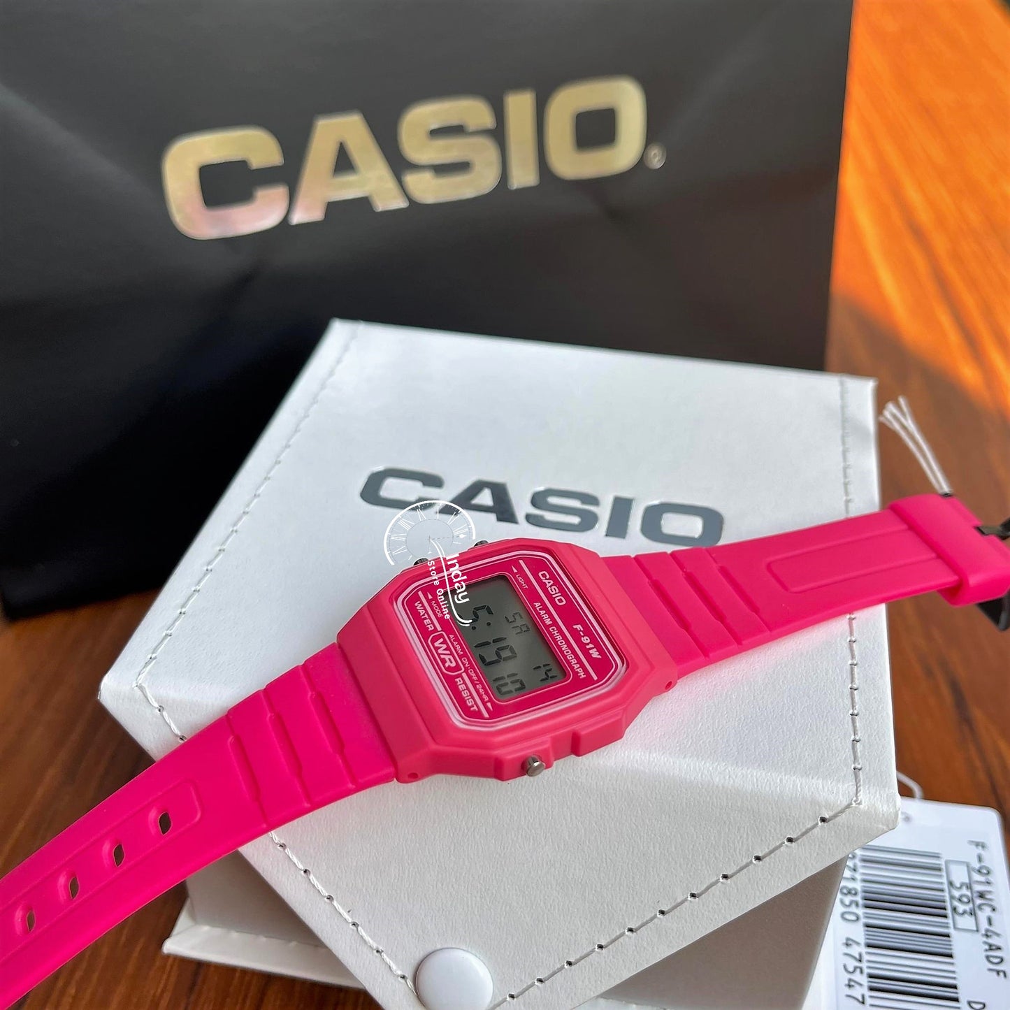 Casio Digital Women's Watch F-91WC-4A Pink Color Resin Strap Battery Life 7-Years