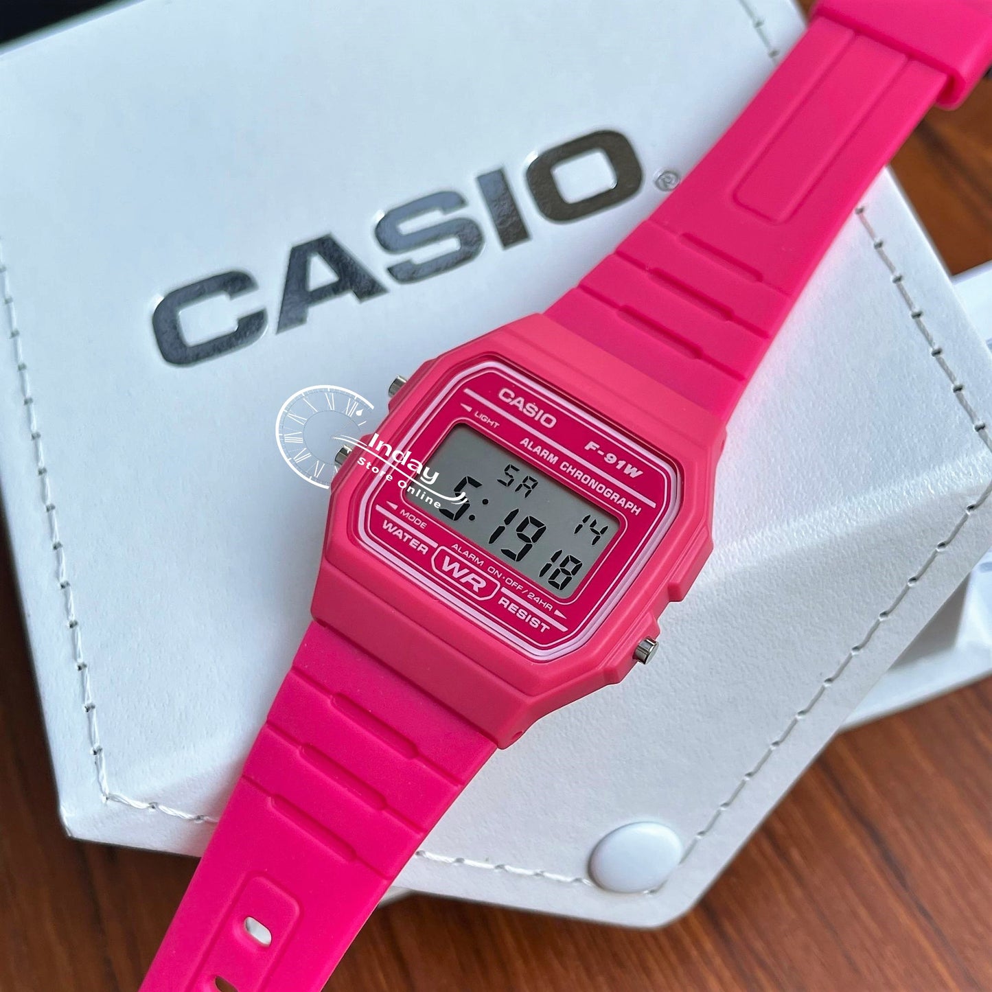 Casio Digital Women's Watch F-91WC-4A Pink Color Resin Strap Battery Life 7-Years