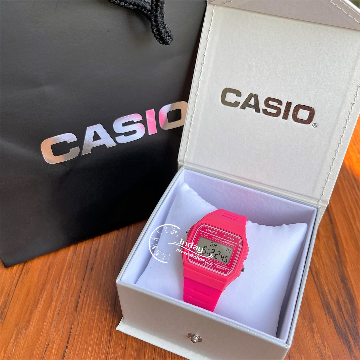 Casio Digital Women's Watch F-91WC-4A Pink Color Resin Strap Battery Life 7-Years