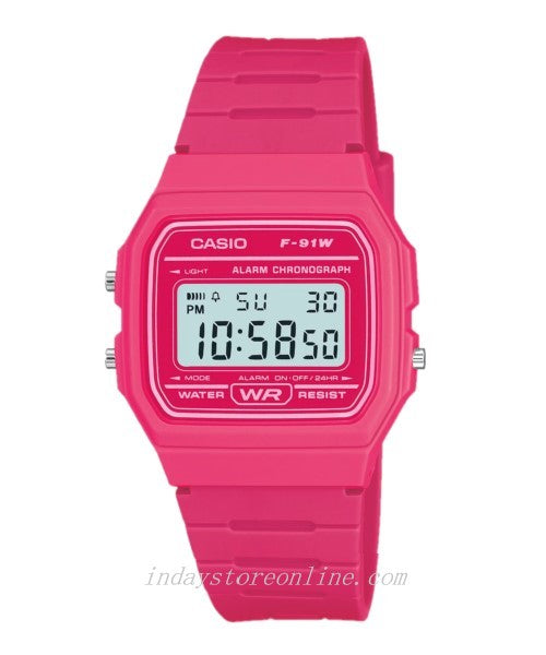 Casio Digital Women's Watch F-91WC-4A Pink Color Resin Strap Battery Life 7-Years