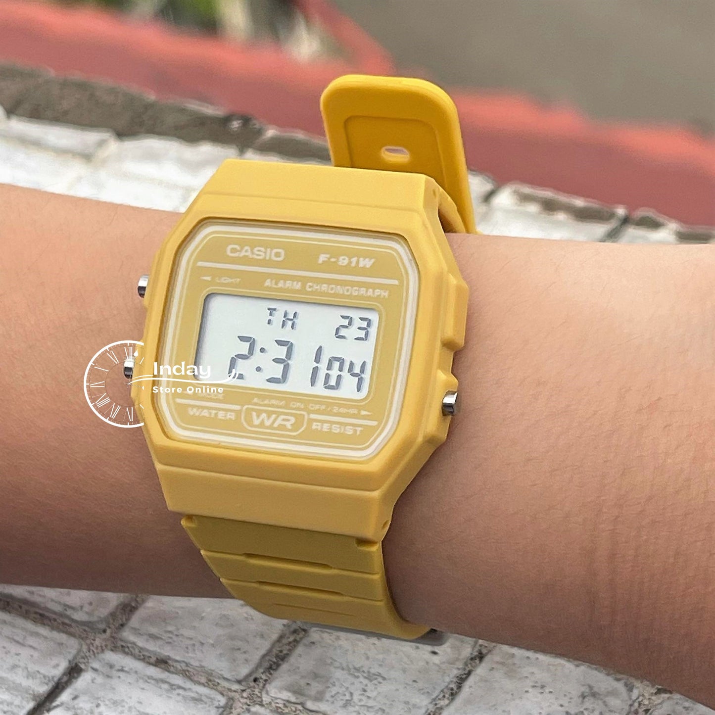 Casio Digital Women's Watch F-91WC-9A Digital Yellow Color Resin Band Resin Glass Battery Life 7-Years