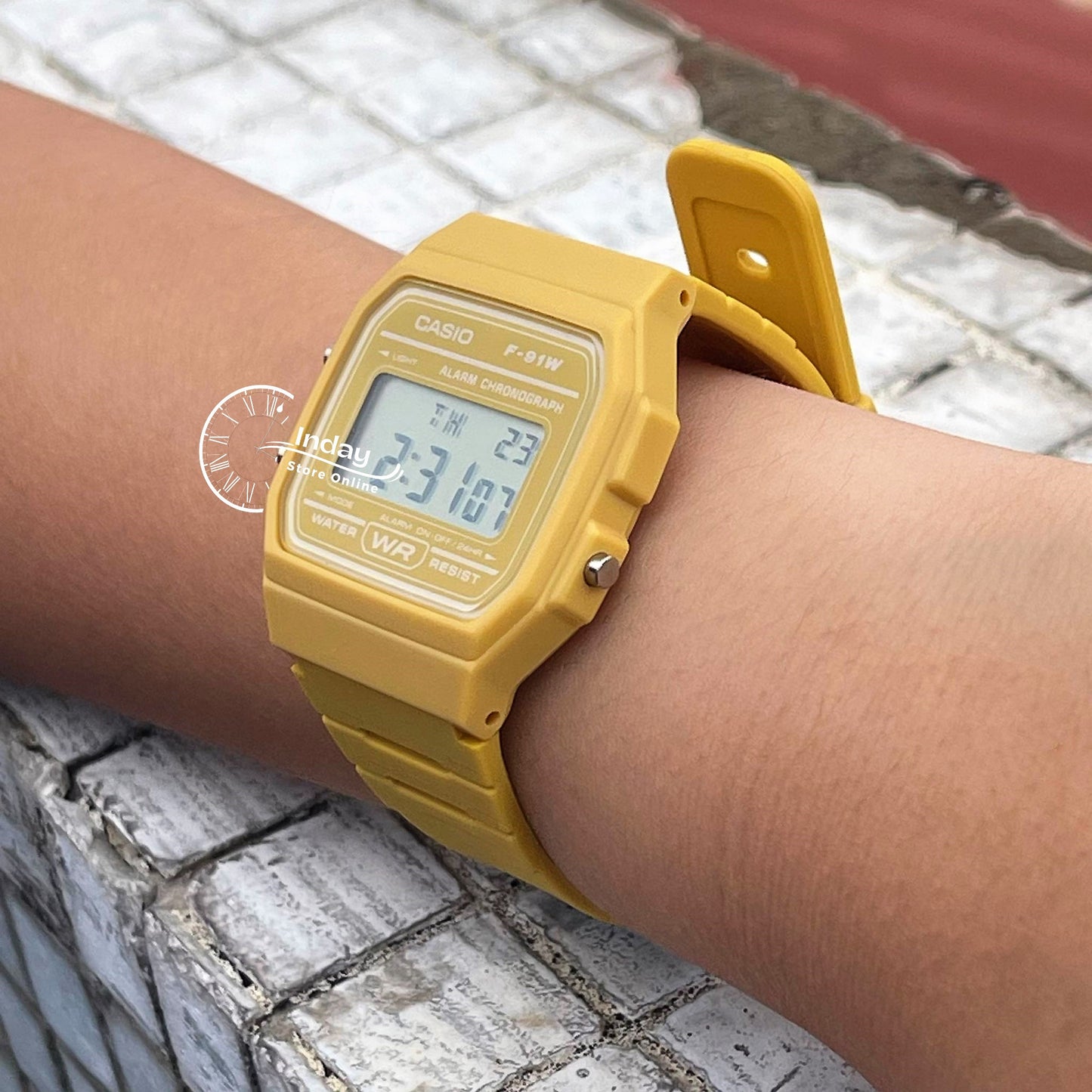 Casio Digital Women's Watch F-91WC-9A Digital Yellow Color Resin Band Resin Glass Battery Life 7-Years