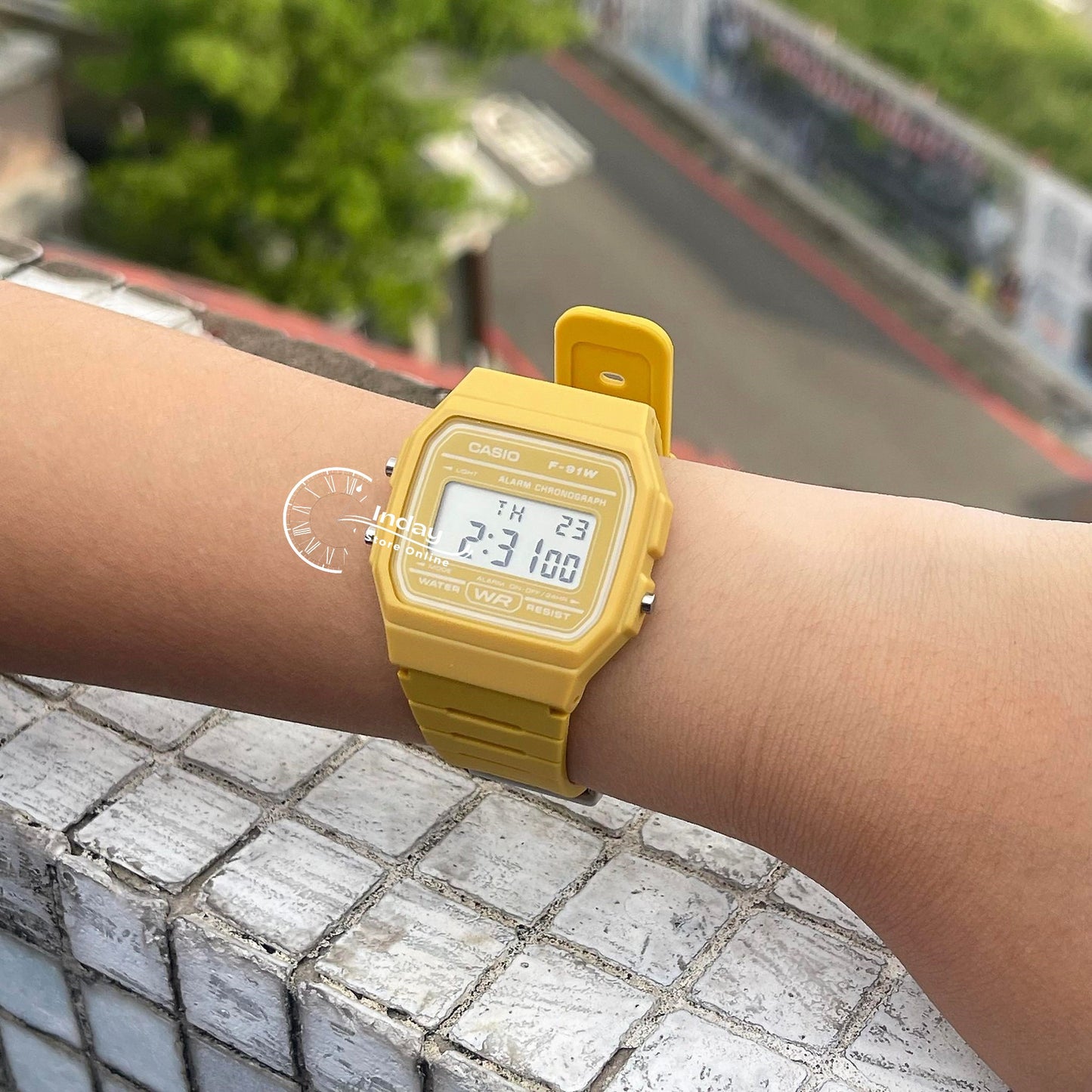 Casio Digital Women's Watch F-91WC-9A Digital Yellow Color Resin Band Resin Glass Battery Life 7-Years