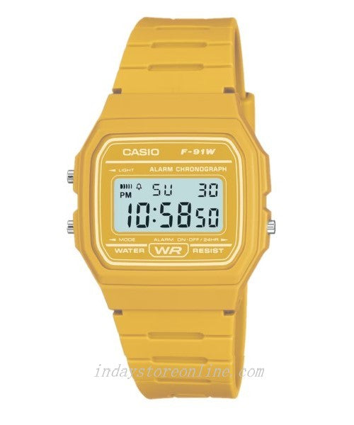 Casio Digital Women's Watch F-91WC-9A Digital Yellow Color Resin Band Resin Glass Battery Life 7-Years