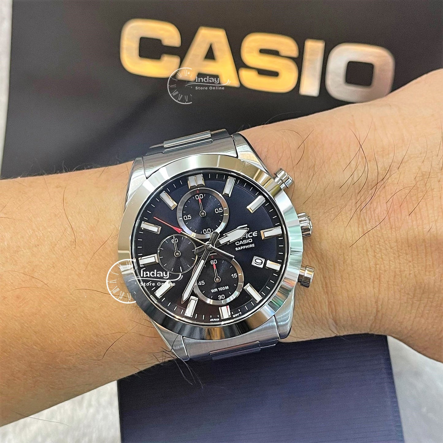 Casio Edifice Men's Watch EFB-710D-1A Standard Chronograph Stainless Steel Band Sapphire Crystal