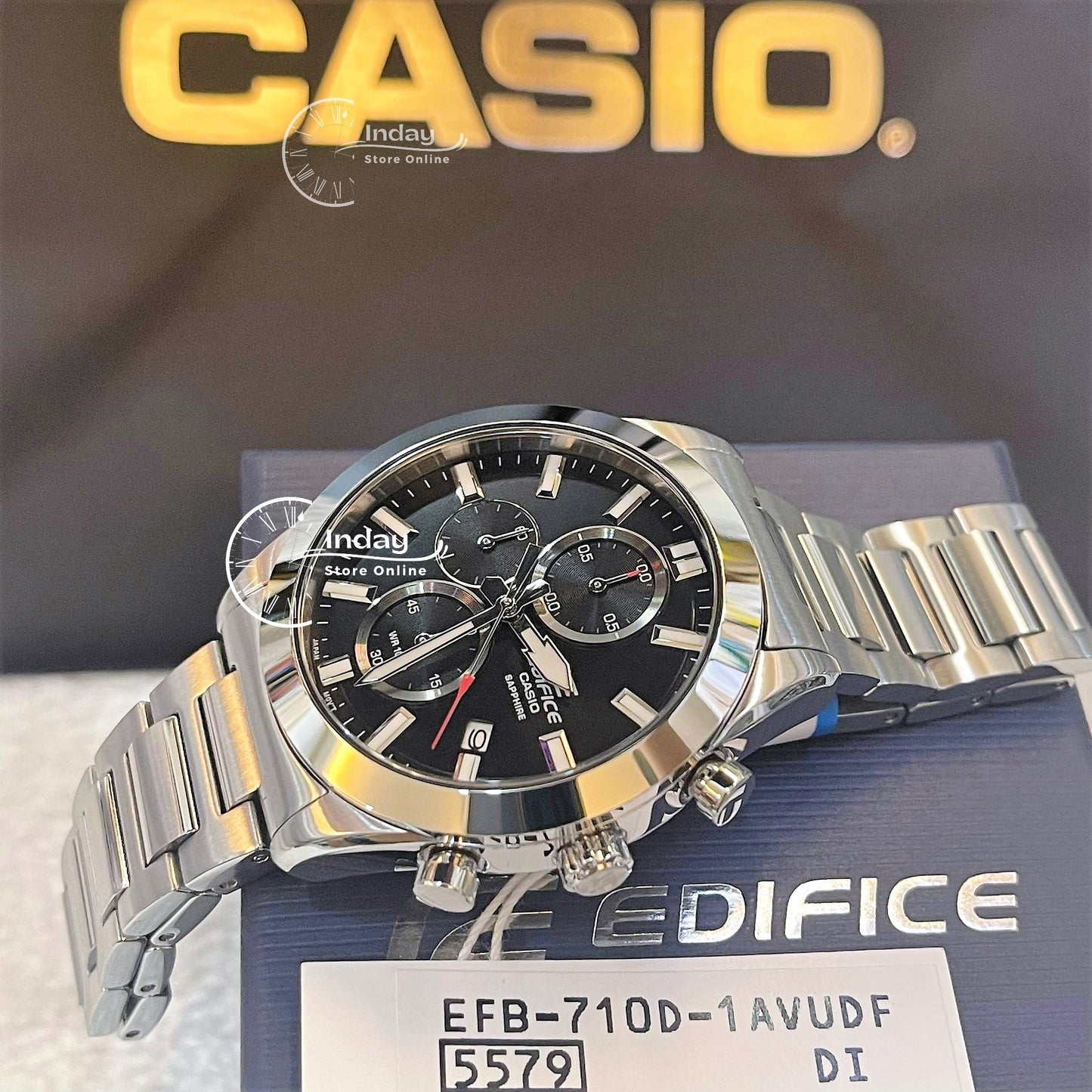 Casio Edifice Men's Watch EFB-710D-1A Standard Chronograph Stainless Steel Band Sapphire Crystal
