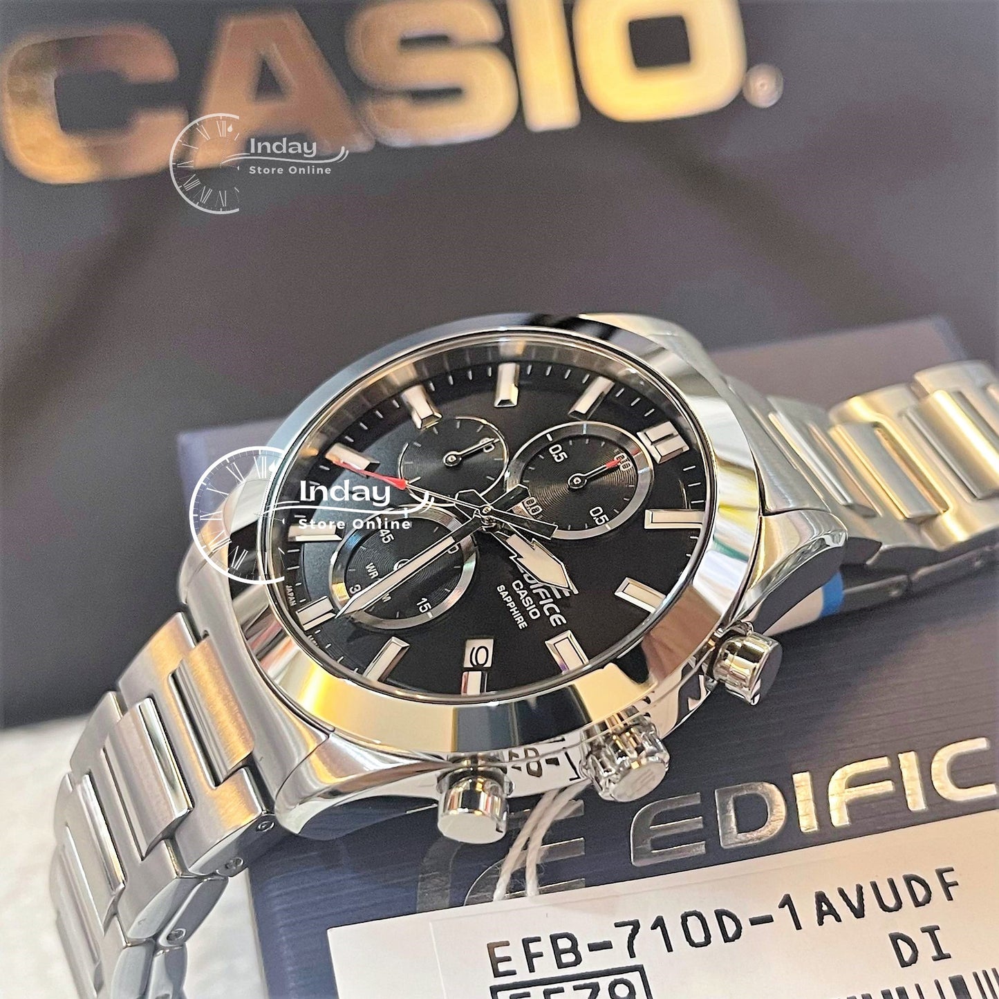 Casio Edifice Men's Watch EFB-710D-1A Standard Chronograph Stainless Steel Band Sapphire Crystal