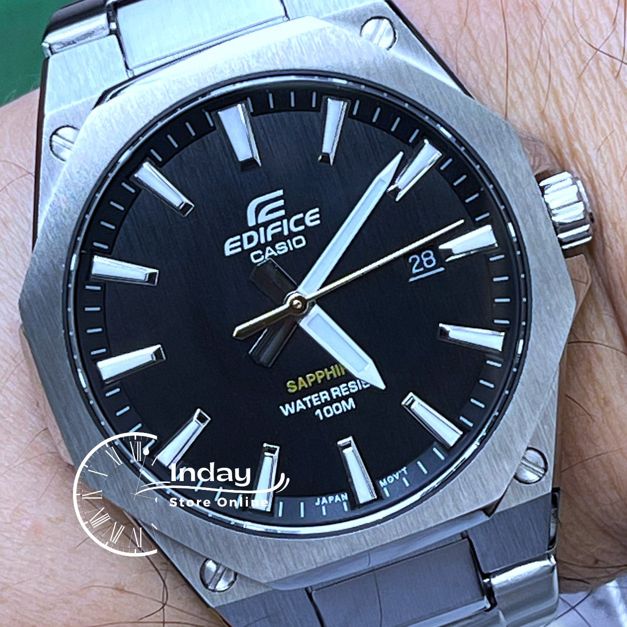 Casio Edifice Men's Watch EFR-S108D-1A 3-Hand Analog Stainless Steel Band Sapphire Crystal