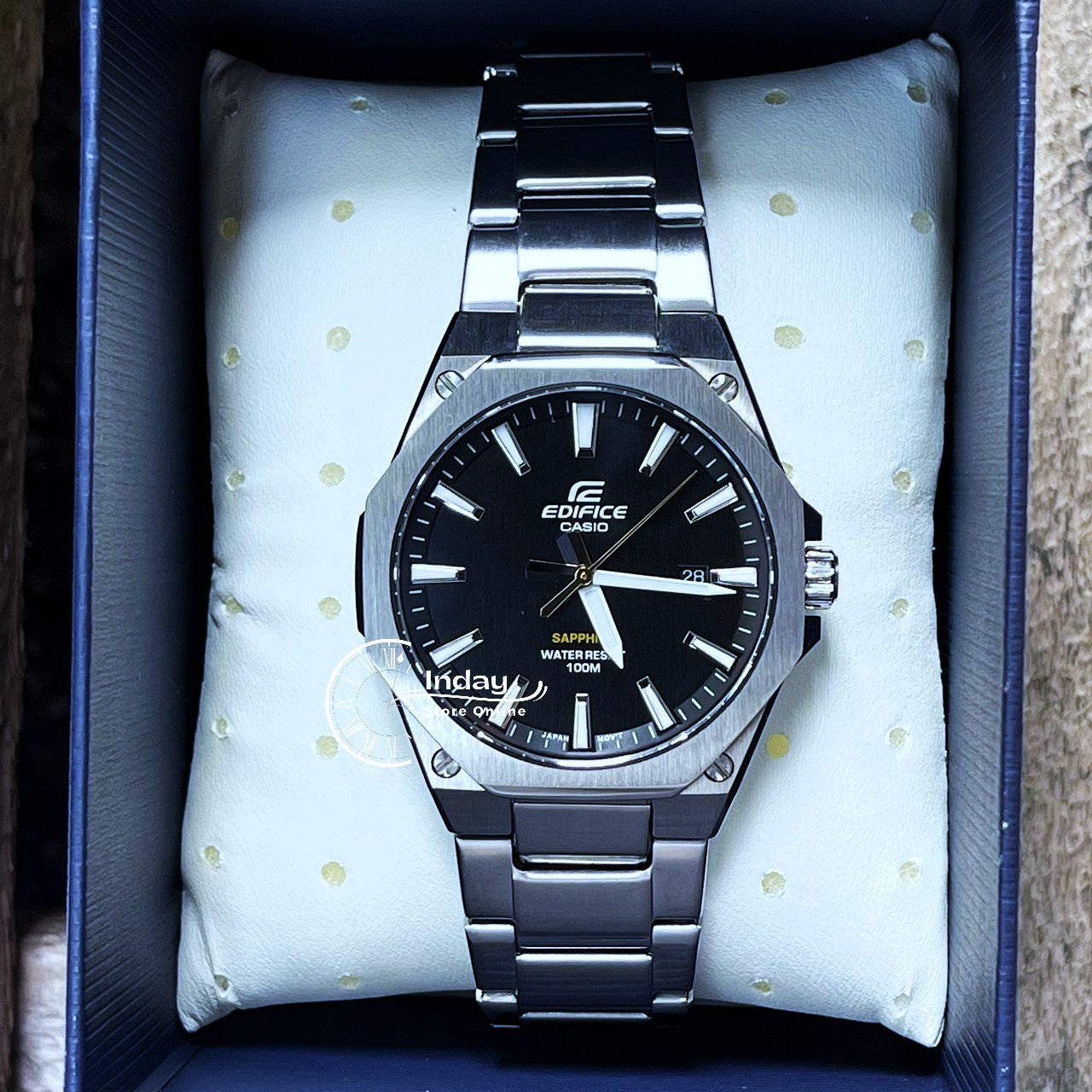 Casio Edifice Men's Watch EFR-S108D-1A 3-Hand Analog Stainless Steel Band Sapphire Crystal