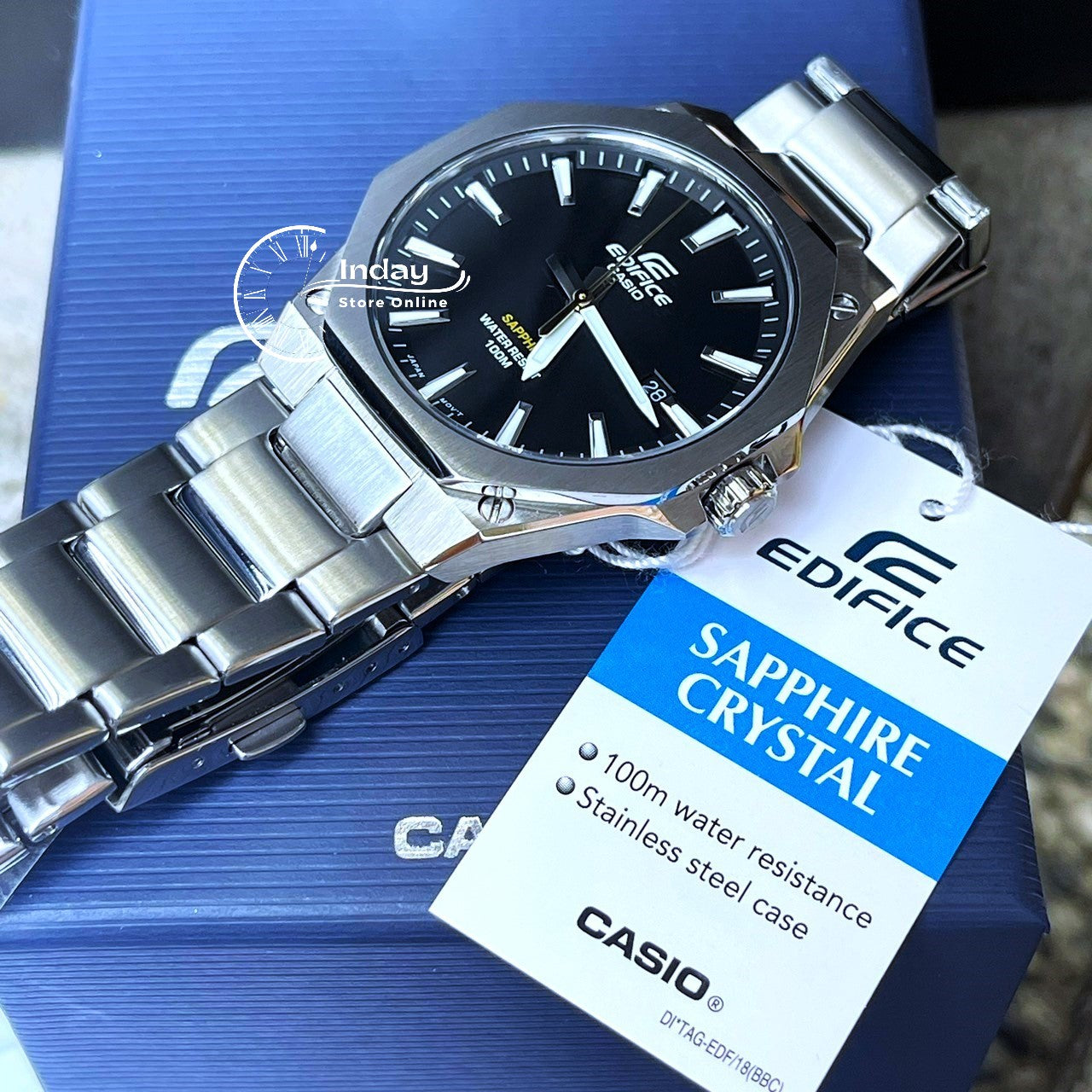 Casio Edifice Men's Watch EFR-S108D-1A 3-Hand Analog Stainless Steel Band Sapphire Crystal