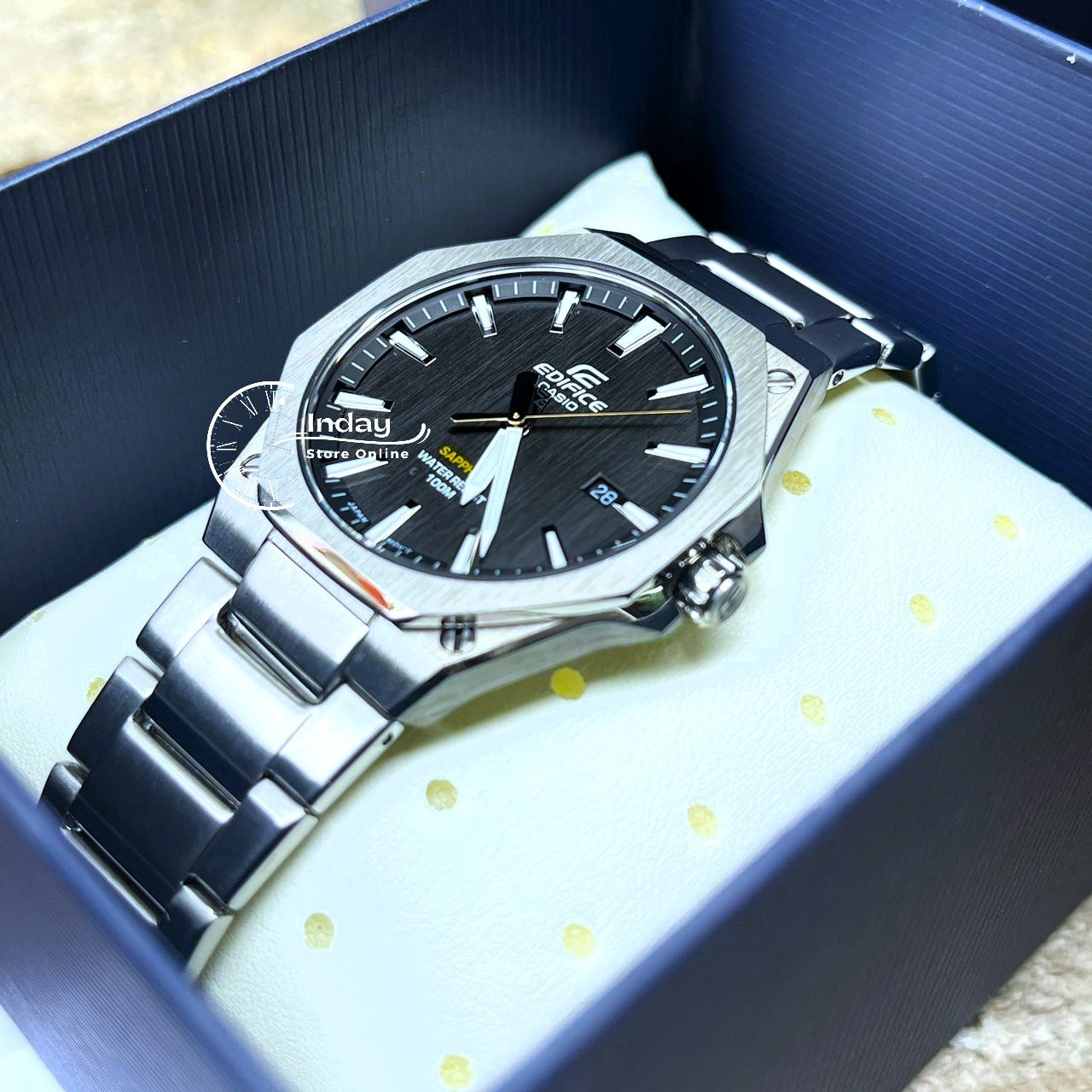 Casio Edifice Men's Watch EFR-S108D-1A 3-Hand Analog Stainless Steel Band Sapphire Crystal