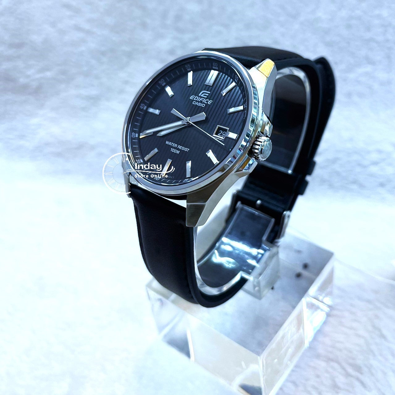 Casio Edifice Men's Watch EFV-150L-1A Analog Tough Leather Band Mineral Glass
