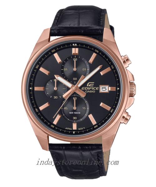 Casio Edifice Men's Watch EFV-610ECL-1A Mineral Glass Genuine Leather Band
