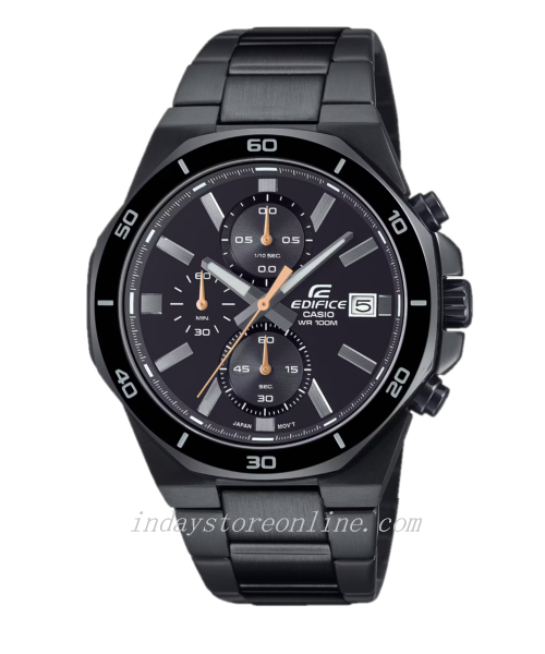 Casio Edifice Men's Watch EFV-640DC-1A Mineral Glass Stainless Steel Black ion Plated Band