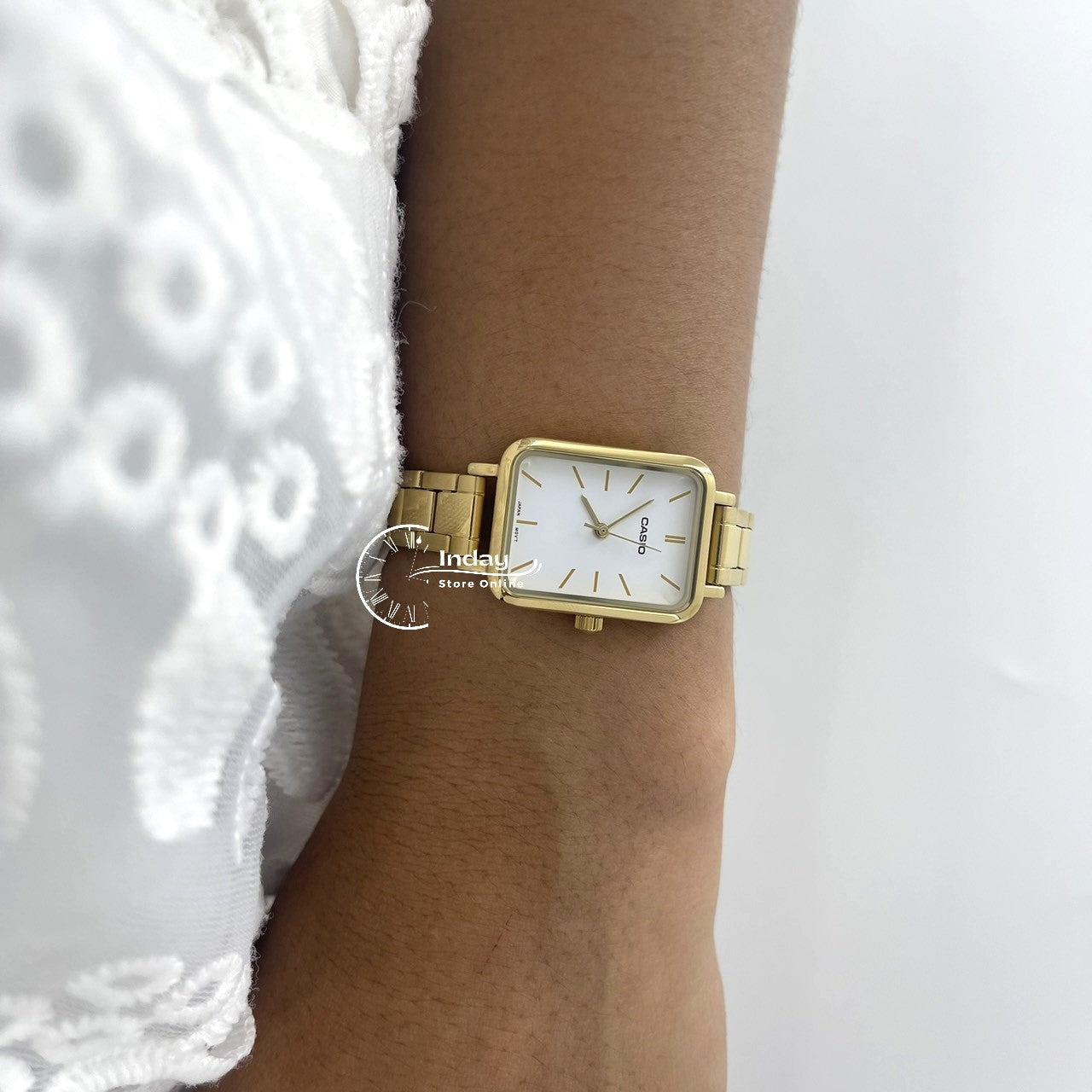Casio Standard Women's Watch LTP-V009G-7E Square Type Gold Plated Stainless Steel Strap