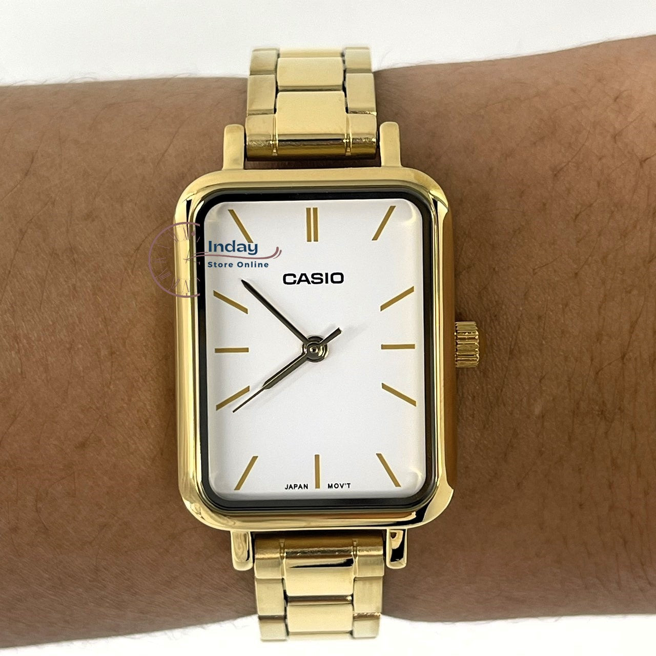 Casio Standard Women's Watch LTP-V009G-7E Square Type Gold Plated Stainless Steel Strap
