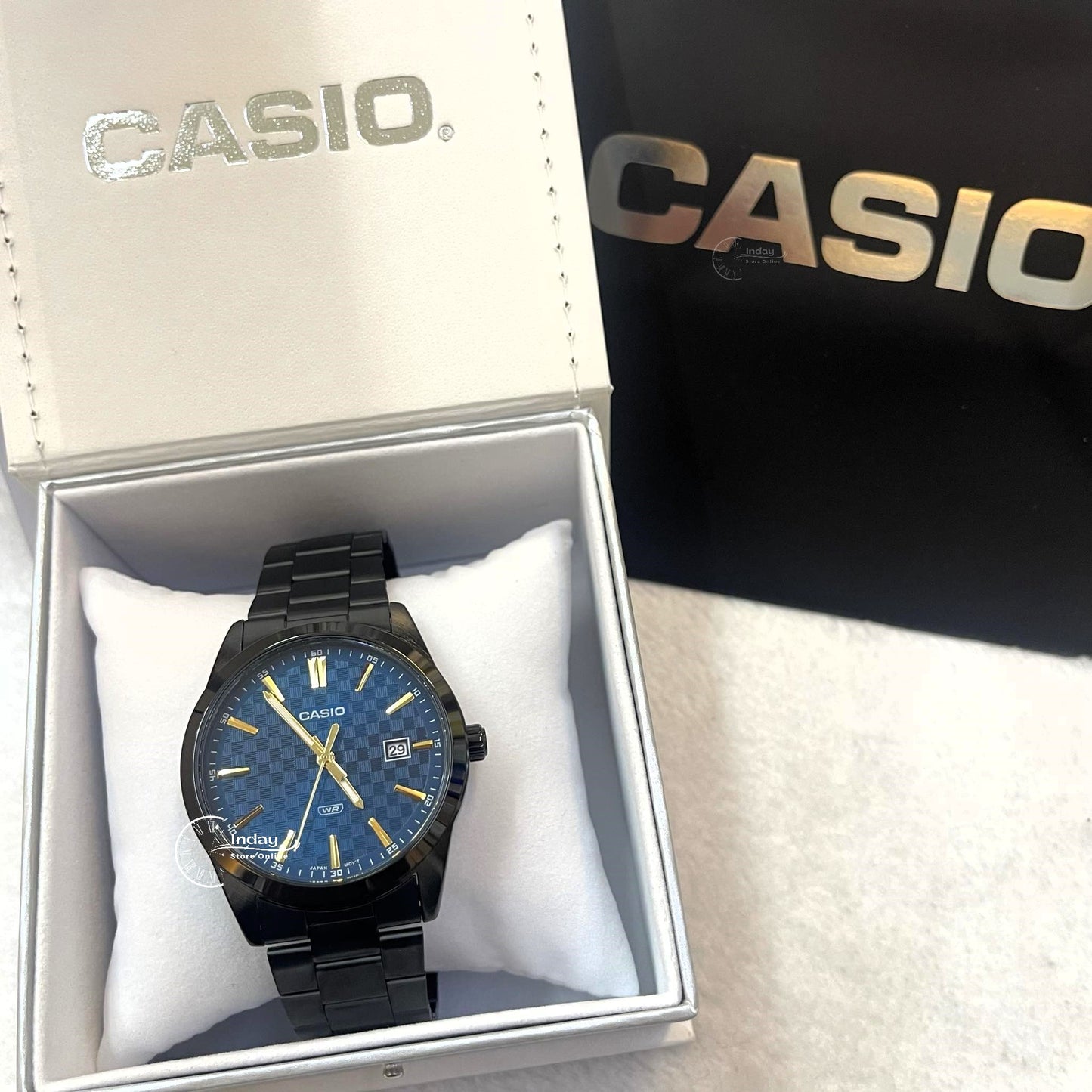 Casio Men's Watch MTP-VD03B-2A Stainless Steel Band Triple-fold Clasp Mineral Glass