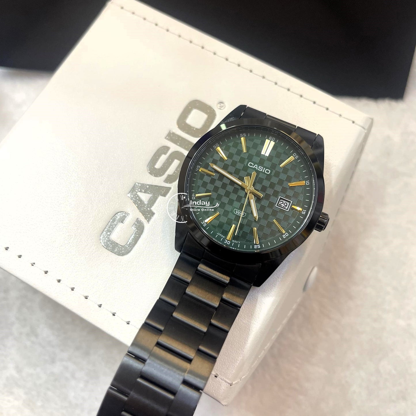 Casio Men's Watch MTP-VD03B-3A Black Color Stainless Steel Band Triple-fold Clasp Mineral Glass