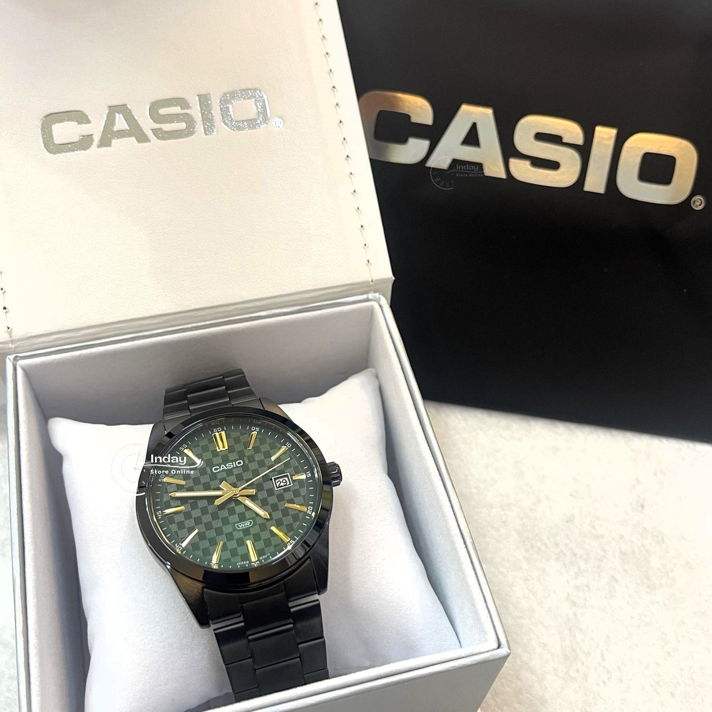 Casio Men's Watch MTP-VD03B-3A Black Color Stainless Steel Band Triple-fold Clasp Mineral Glass
