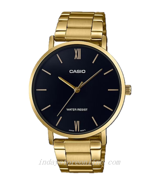 Casio Standard Men's Watch MTP-VT01G-1B Analog Stainless Steel Band Triple-fold Clasp Mineral Glass