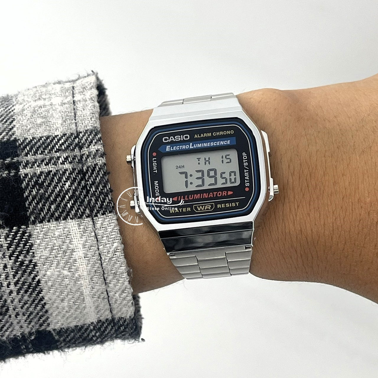 Casio Vintage Unisex Watch A168WA-1 Silver Plated Stainless Steel Self-adjustable Band