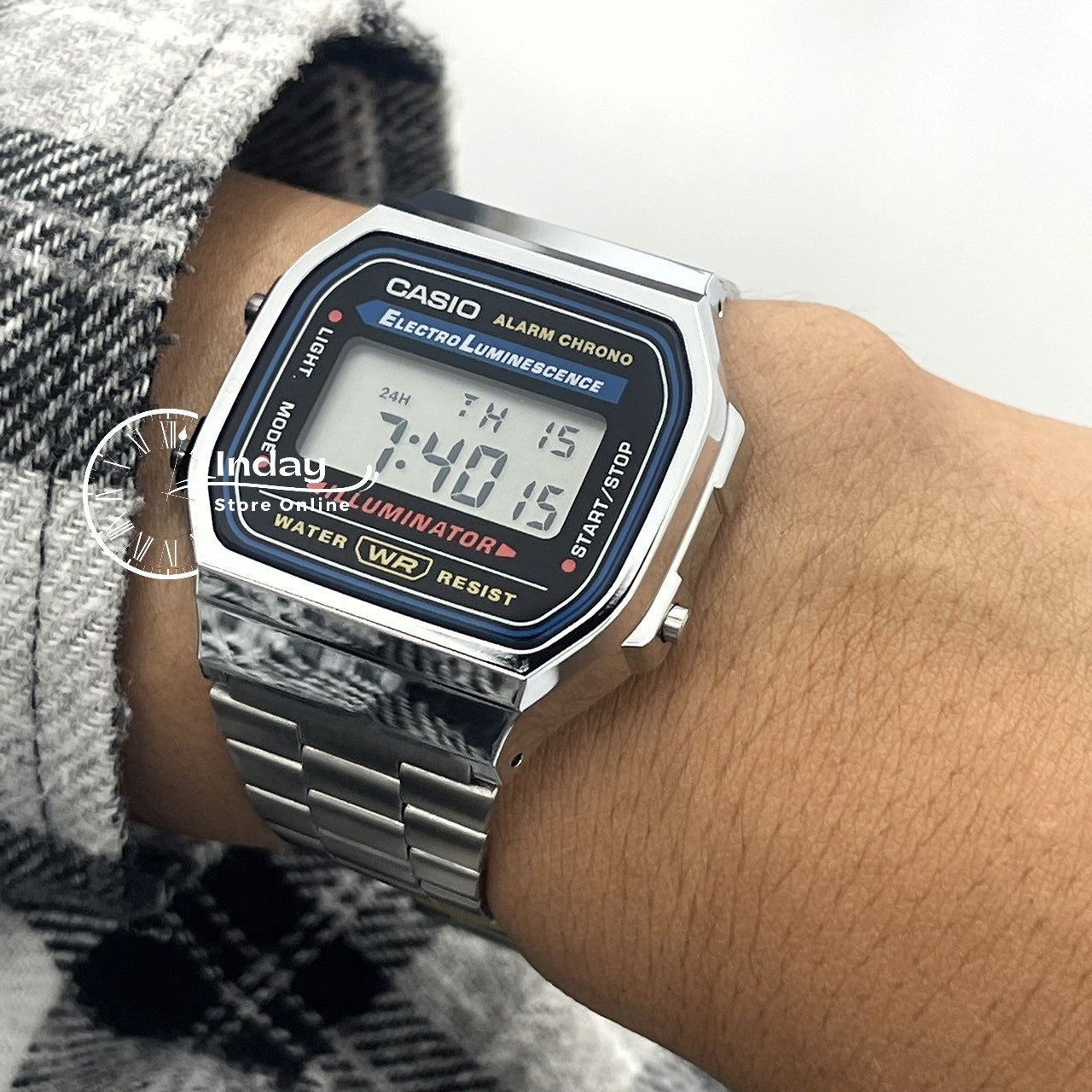 Casio Vintage Unisex Watch A168WA-1 Silver Plated Stainless Steel Self-adjustable Band