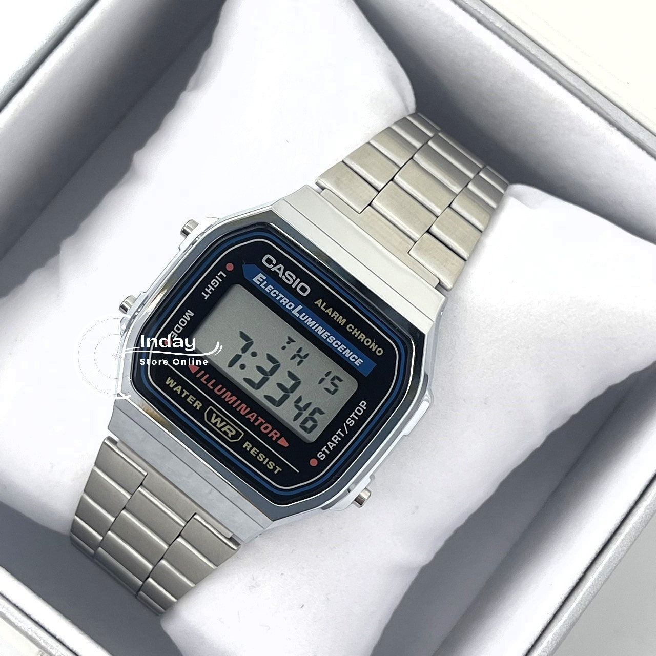 Casio Vintage Unisex Watch A168WA-1 Silver Plated Stainless Steel Self-adjustable Band
