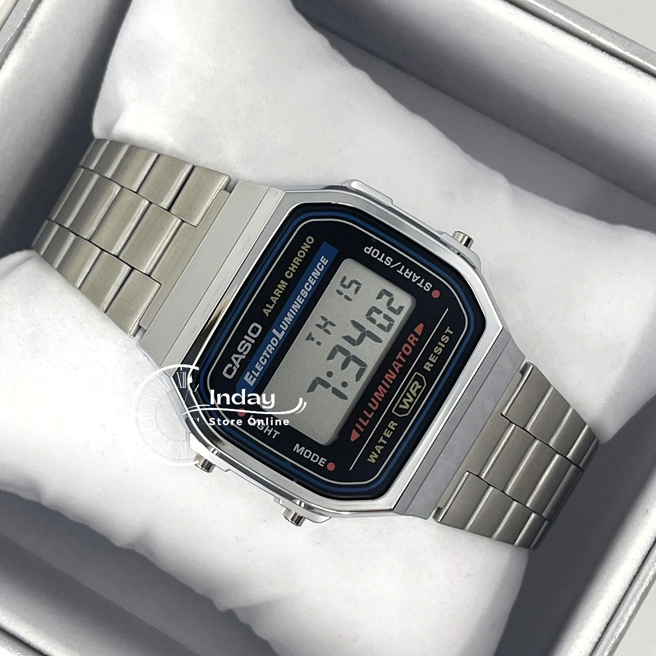 Casio Vintage Unisex Watch A168WA-1 Silver Plated Stainless Steel Self-adjustable Band