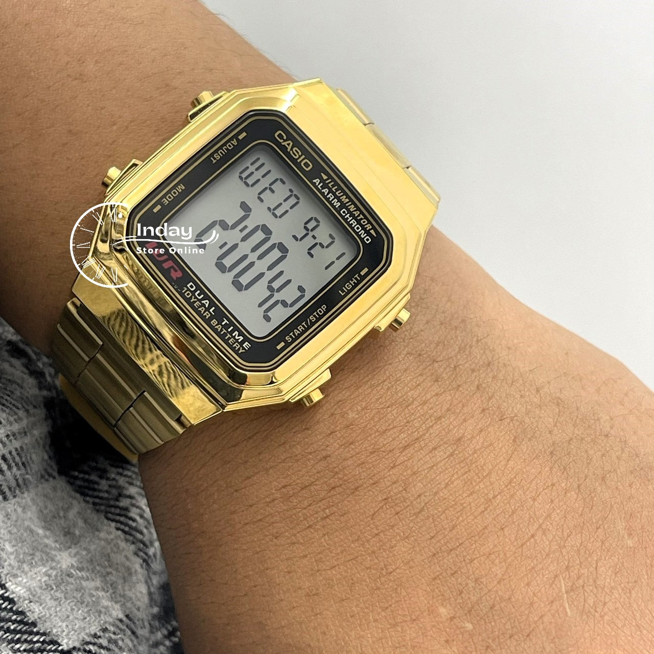 Casio Vintage Unisex Watch A178WGA-1A Gold Plated Stainless Steel Strap Self-adjustable Band
