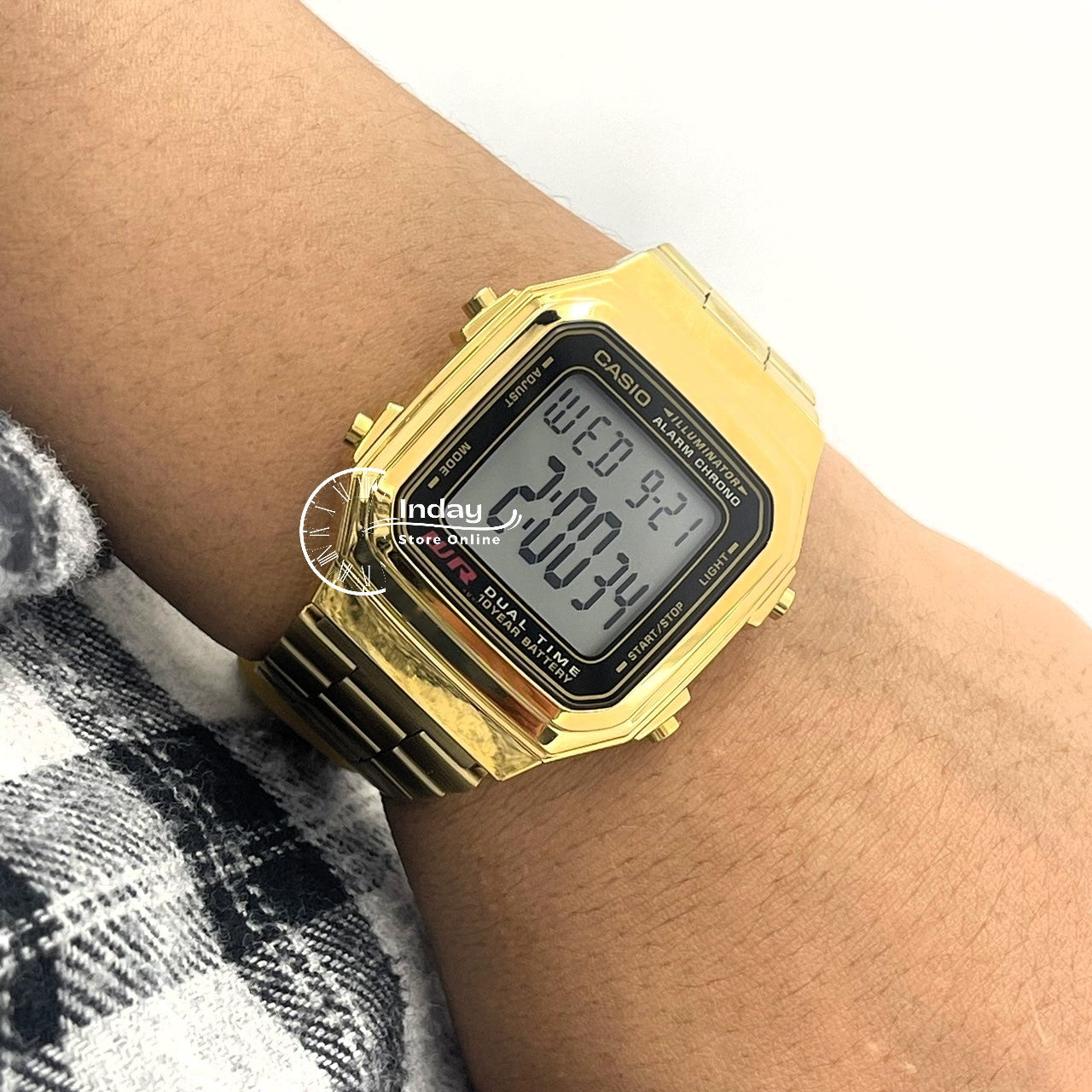 Casio Vintage Unisex Watch A178WGA-1A Gold Plated Stainless Steel Strap Self-adjustable Band