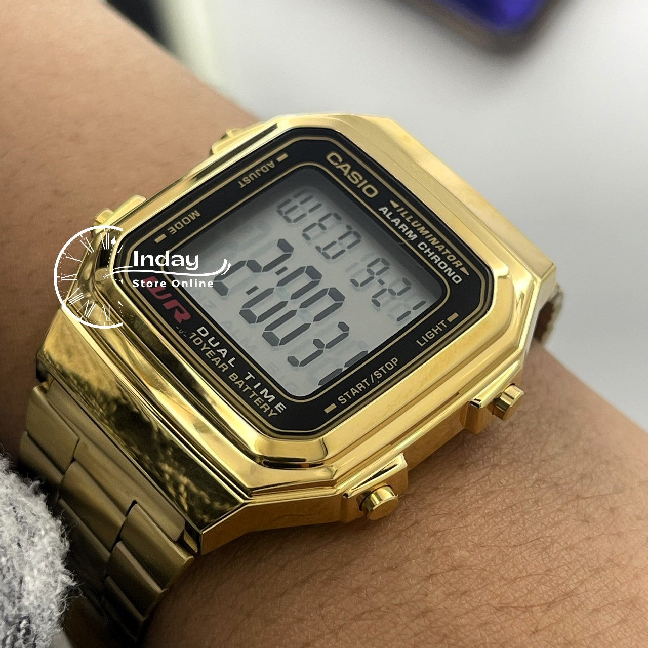 Casio Vintage Unisex Watch A178WGA-1A Gold Plated Stainless Steel Strap Self-adjustable Band