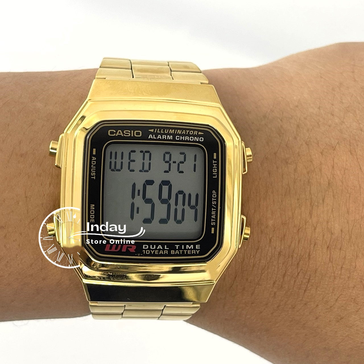 Casio Vintage Unisex Watch A178WGA-1A Gold Plated Stainless Steel Strap Self-adjustable Band