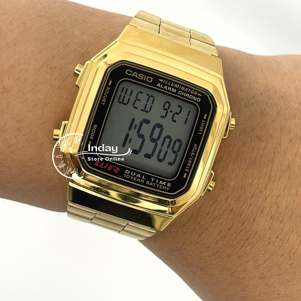 Casio Vintage Unisex Watch A178WGA-1A Gold Plated Stainless Steel Strap Self-adjustable Band
