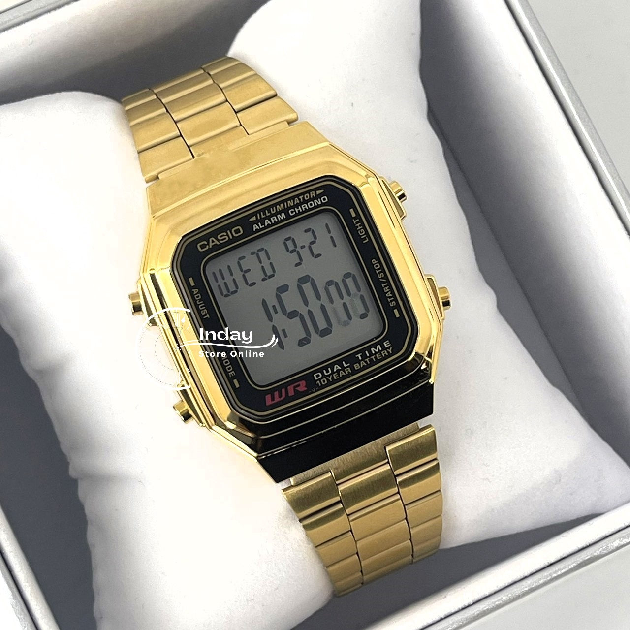 Casio Vintage Unisex Watch A178WGA-1A Gold Plated Stainless Steel Strap Self-adjustable Band