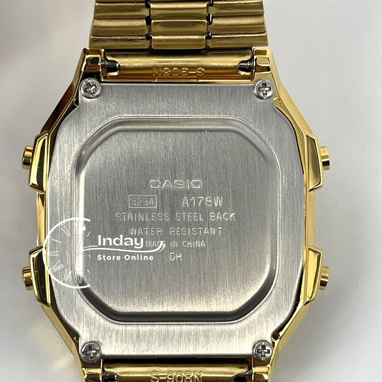 Casio Vintage Unisex Watch A178WGA-1A Gold Plated Stainless Steel Strap Self-adjustable Band