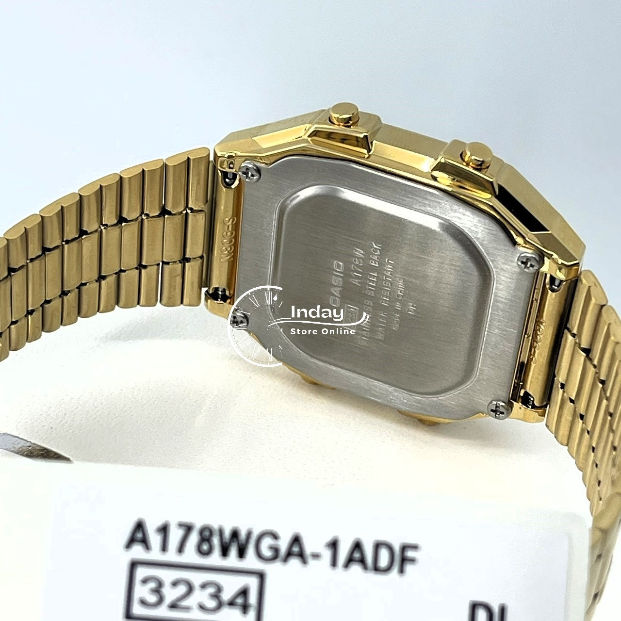 Casio Vintage Unisex Watch A178WGA-1A Gold Plated Stainless Steel Strap Self-adjustable Band