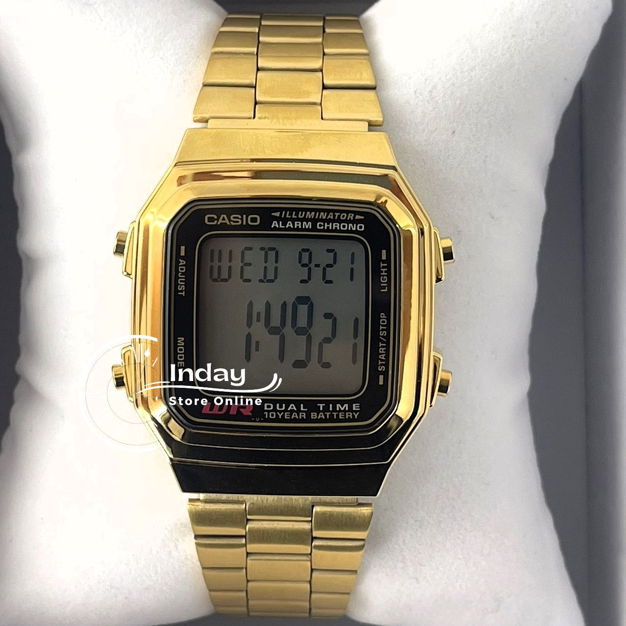 Casio Vintage Unisex Watch A178WGA-1A Gold Plated Stainless Steel Strap Self-adjustable Band