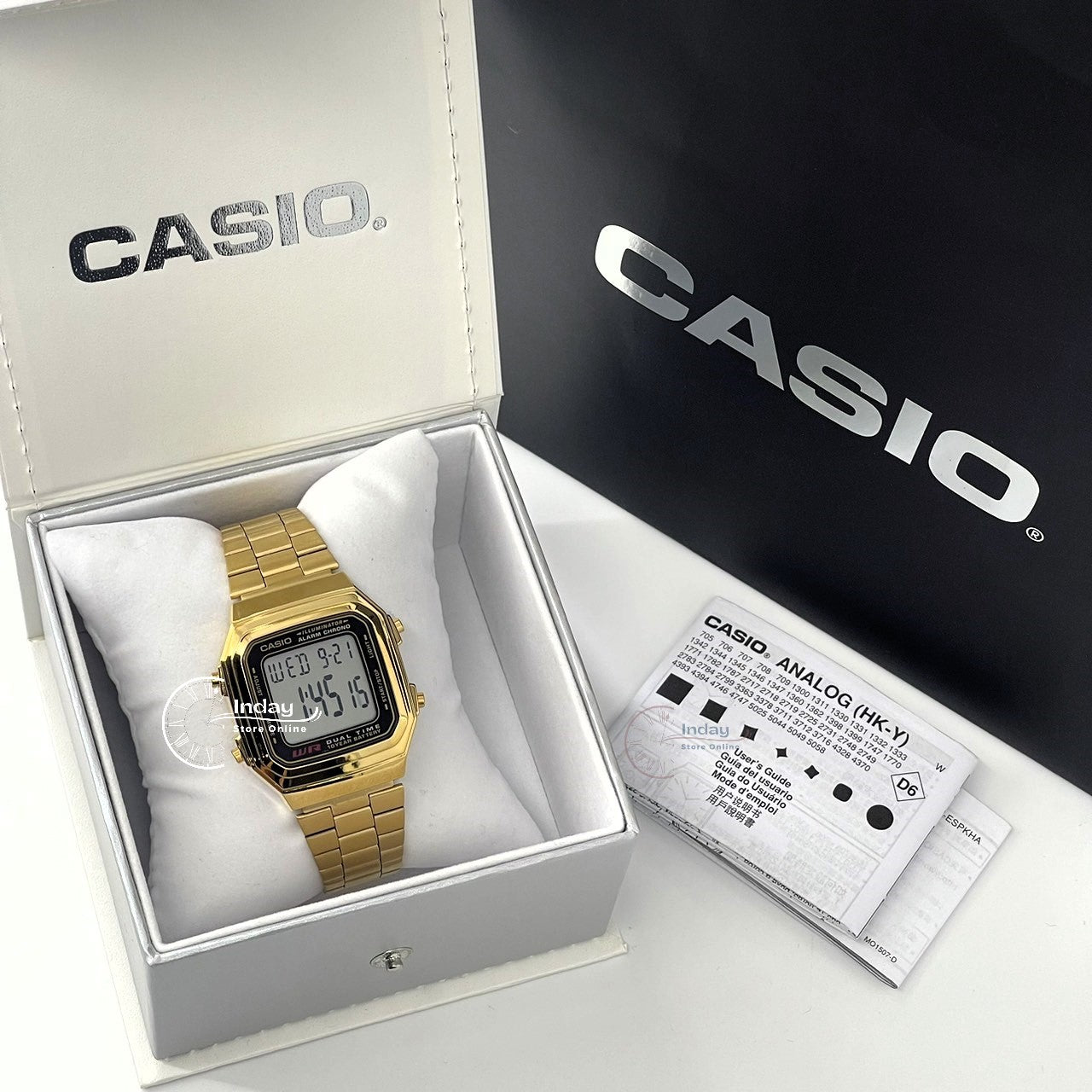 Casio Vintage Unisex Watch A178WGA-1A Gold Plated Stainless Steel Strap Self-adjustable Band