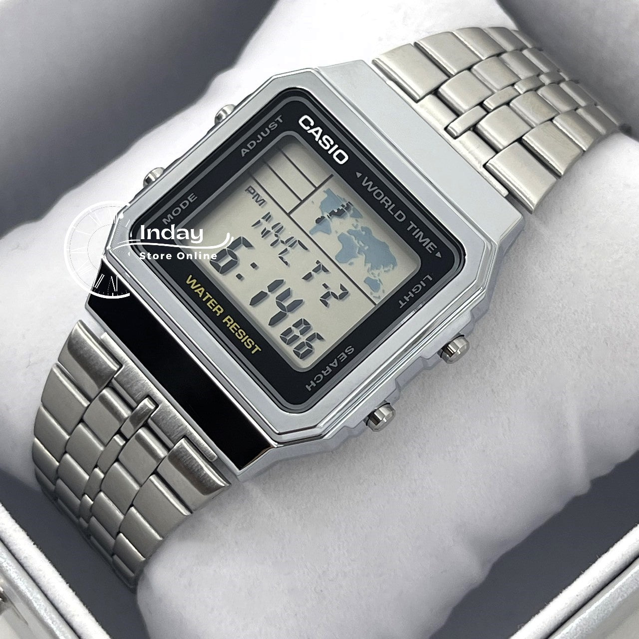 Casio Vintage Unisex Watch A500WA-1 Silver Plated Stainless Steel Self-adjustable Band