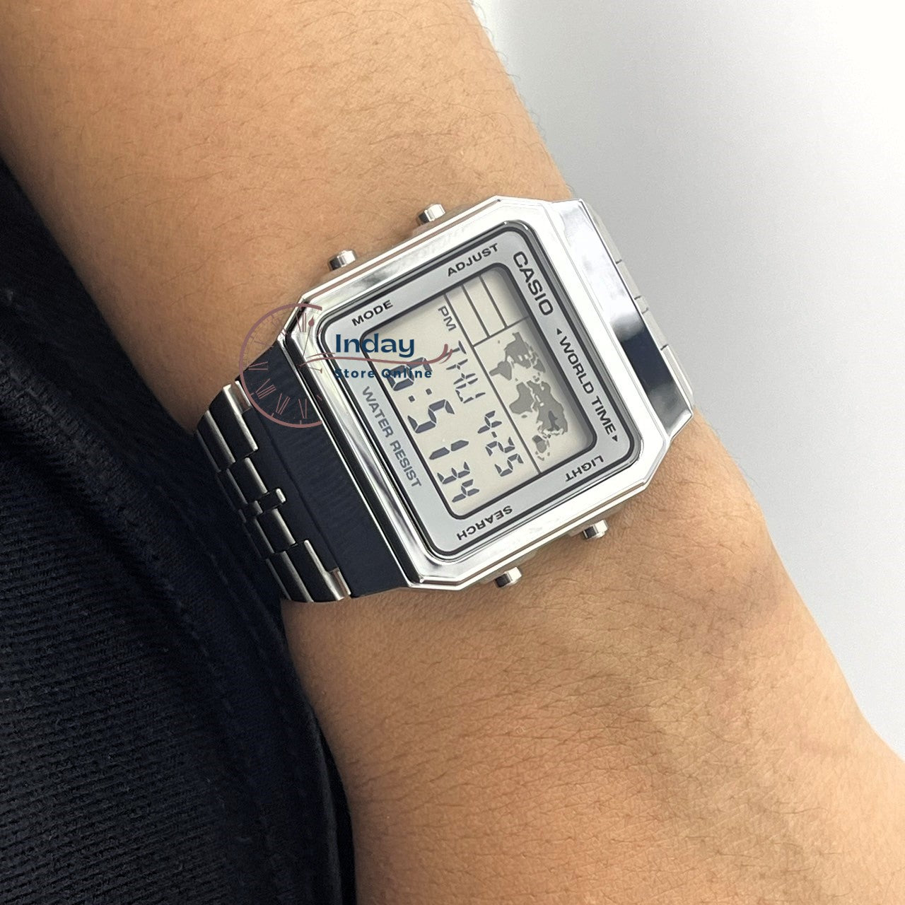 Casio Vintage Unisex Watch A500WA-7 Silver Plated Stainless Steel Strap Self-adjustable Band