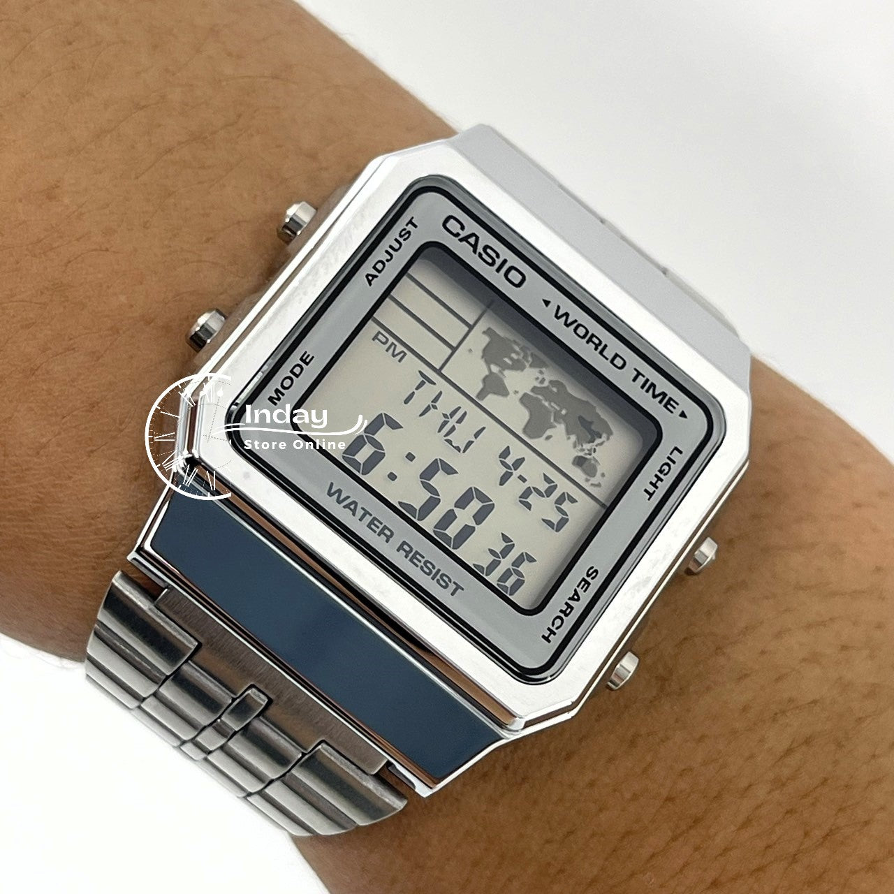 Casio Vintage Unisex Watch A500WA-7 Silver Plated Stainless Steel Strap Self-adjustable Band