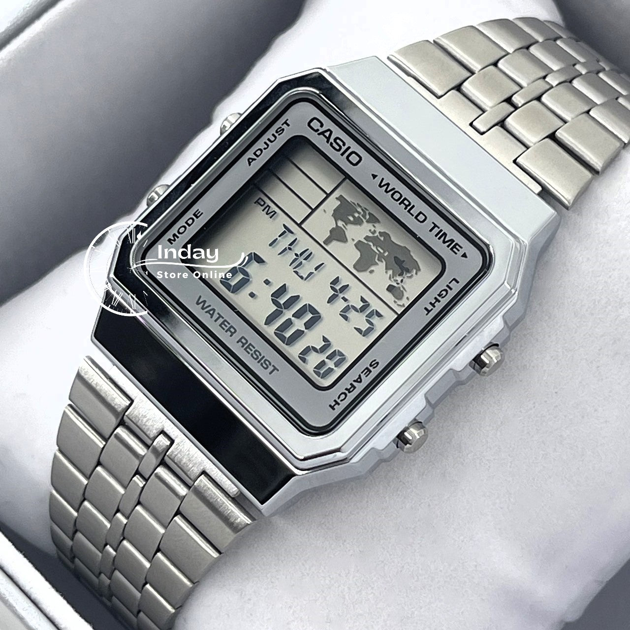 Casio Vintage Unisex Watch A500WA-7 Silver Plated Stainless Steel Strap Self-adjustable Band