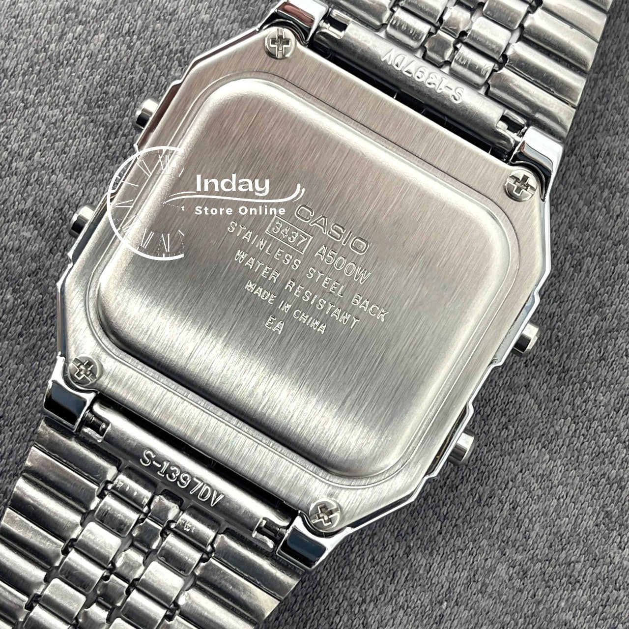 Casio Vintage Unisex Watch A500WA-7 Silver Plated Stainless Steel Strap Self-adjustable Band