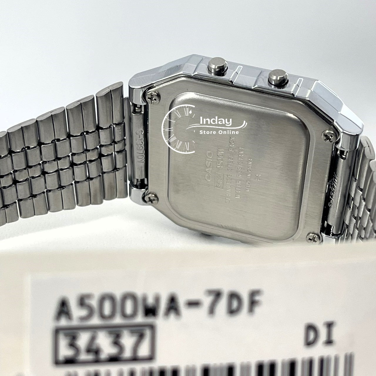 Casio Vintage Unisex Watch A500WA-7 Silver Plated Stainless Steel Strap Self-adjustable Band
