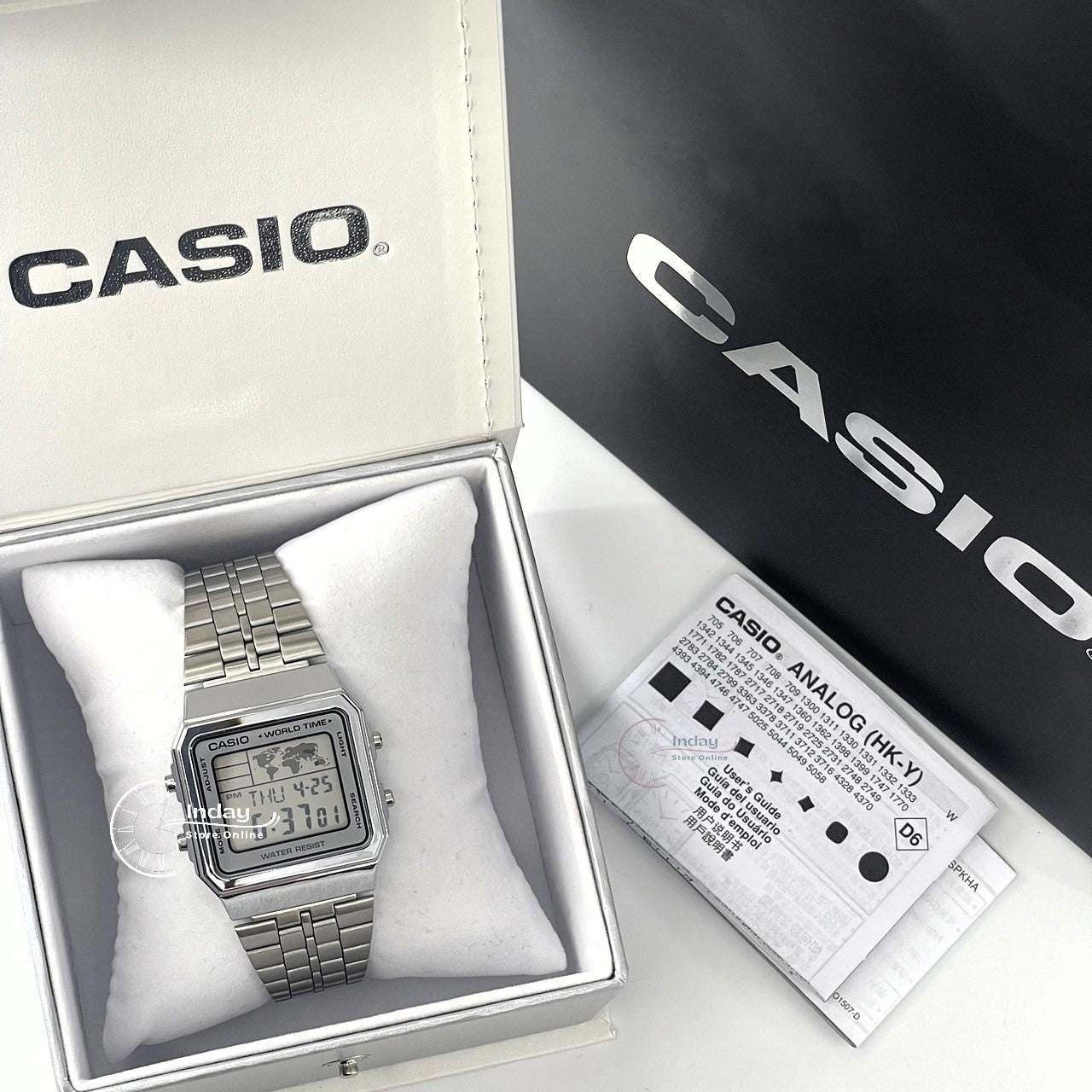 Casio Vintage Unisex Watch A500WA-7 Silver Plated Stainless Steel Strap Self-adjustable Band