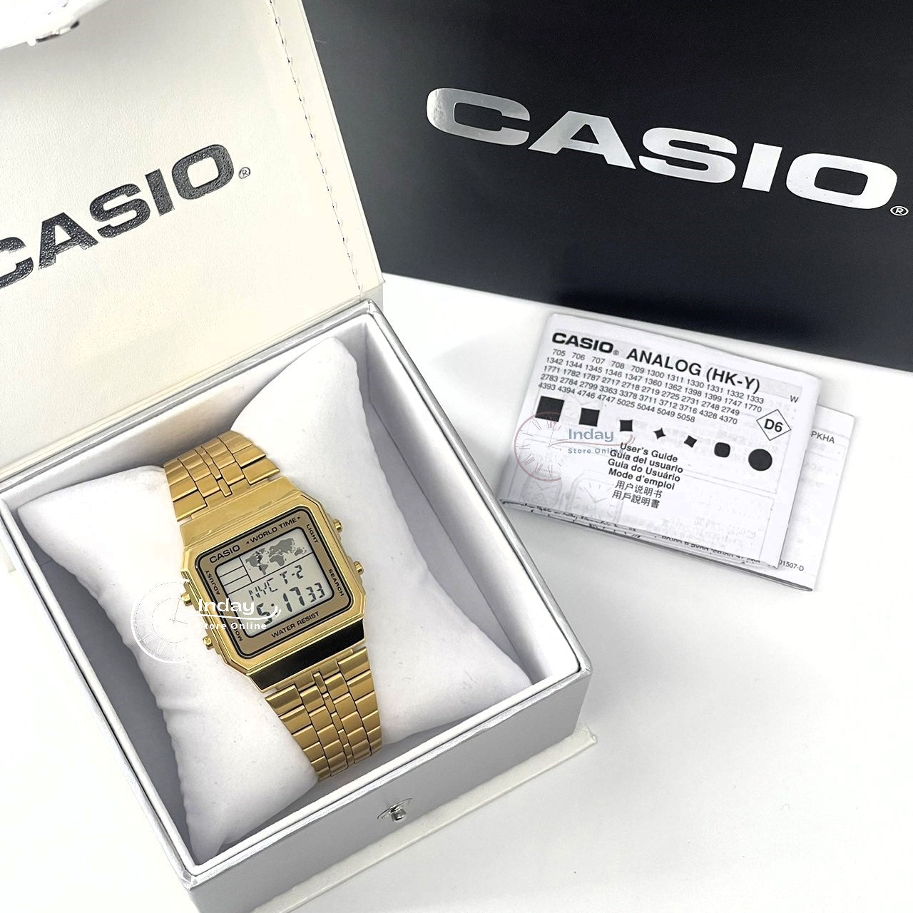 Casio Vintage Unisex Watch A500WGA-9 Gold Plated Stainless Steel Strap Self-adjustable Band