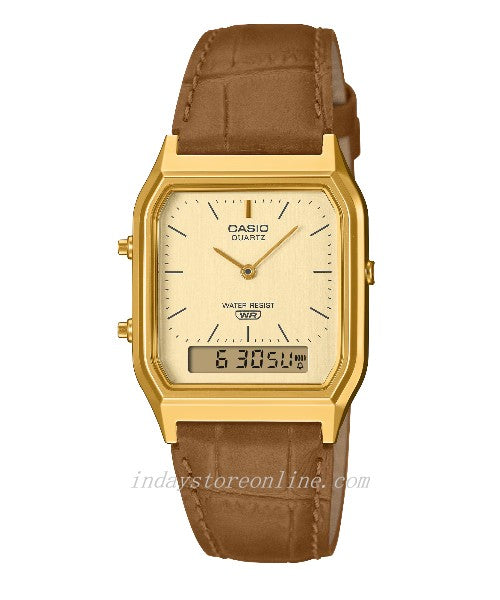Casio Vintage Unisex Watch AQ-230EL-1A Resin Glass Genuine Leather Band Battery Life 3 Years (Copy)